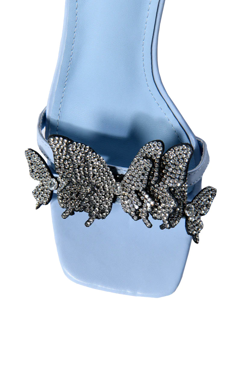 Cheer-Blue Butterfly Wrap Heeled Sandal