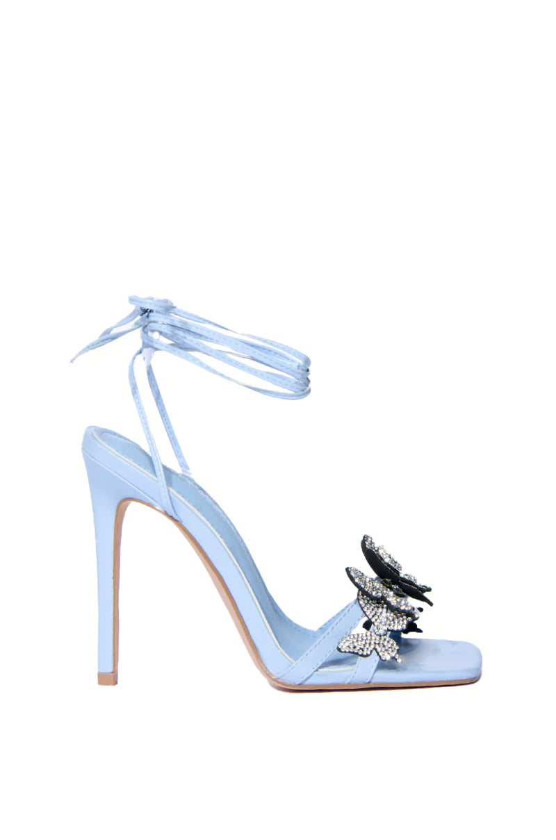 Cheer-Blue Butterfly Wrap Heeled Sandal