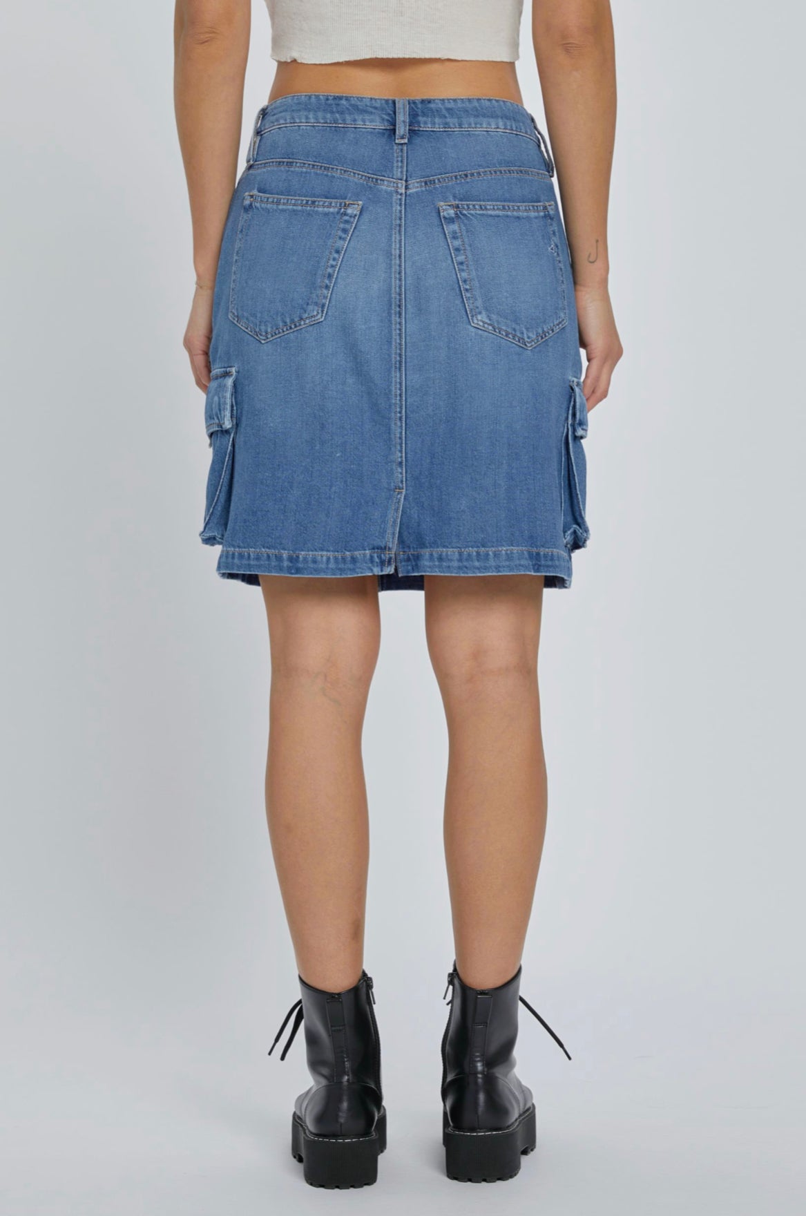 Medium Dark Cargo Maxi Denim Skirt