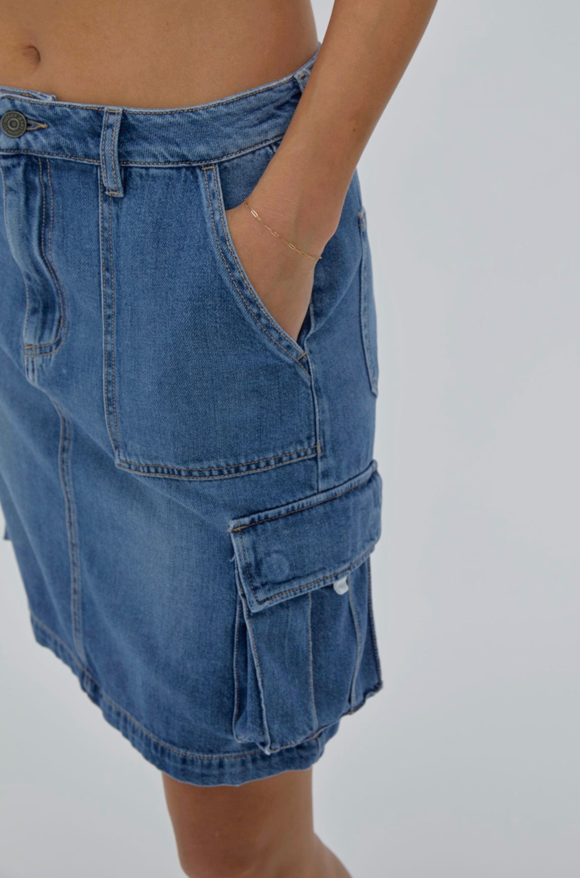 Medium Dark Cargo Maxi Denim Skirt