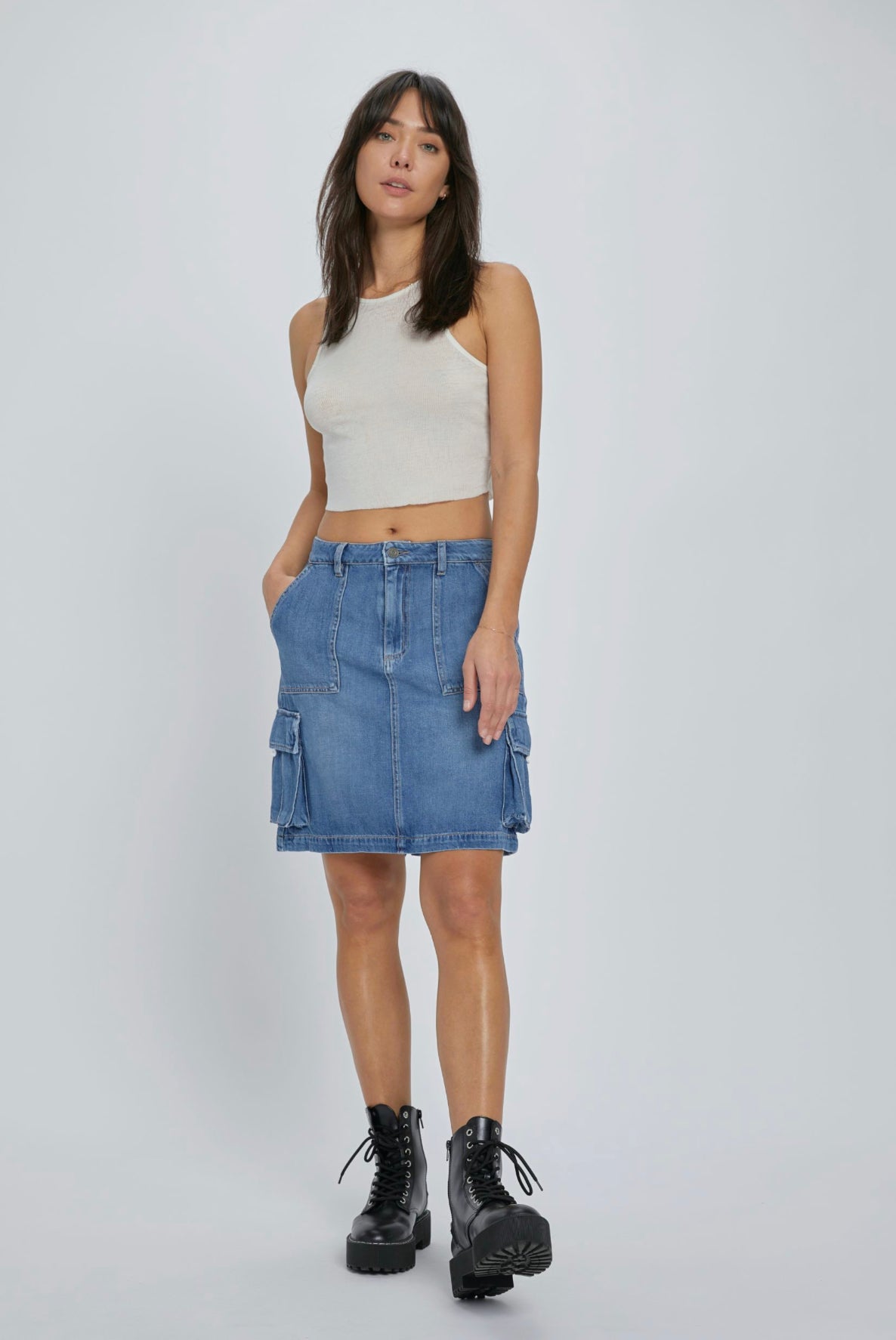 Medium Dark Cargo Maxi Denim Skirt