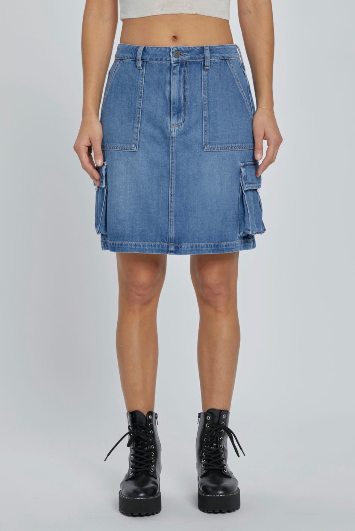Medium Dark Cargo Maxi Denim Skirt