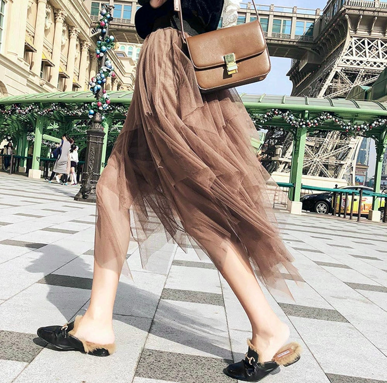Mocha Layered Tulle Skirt
