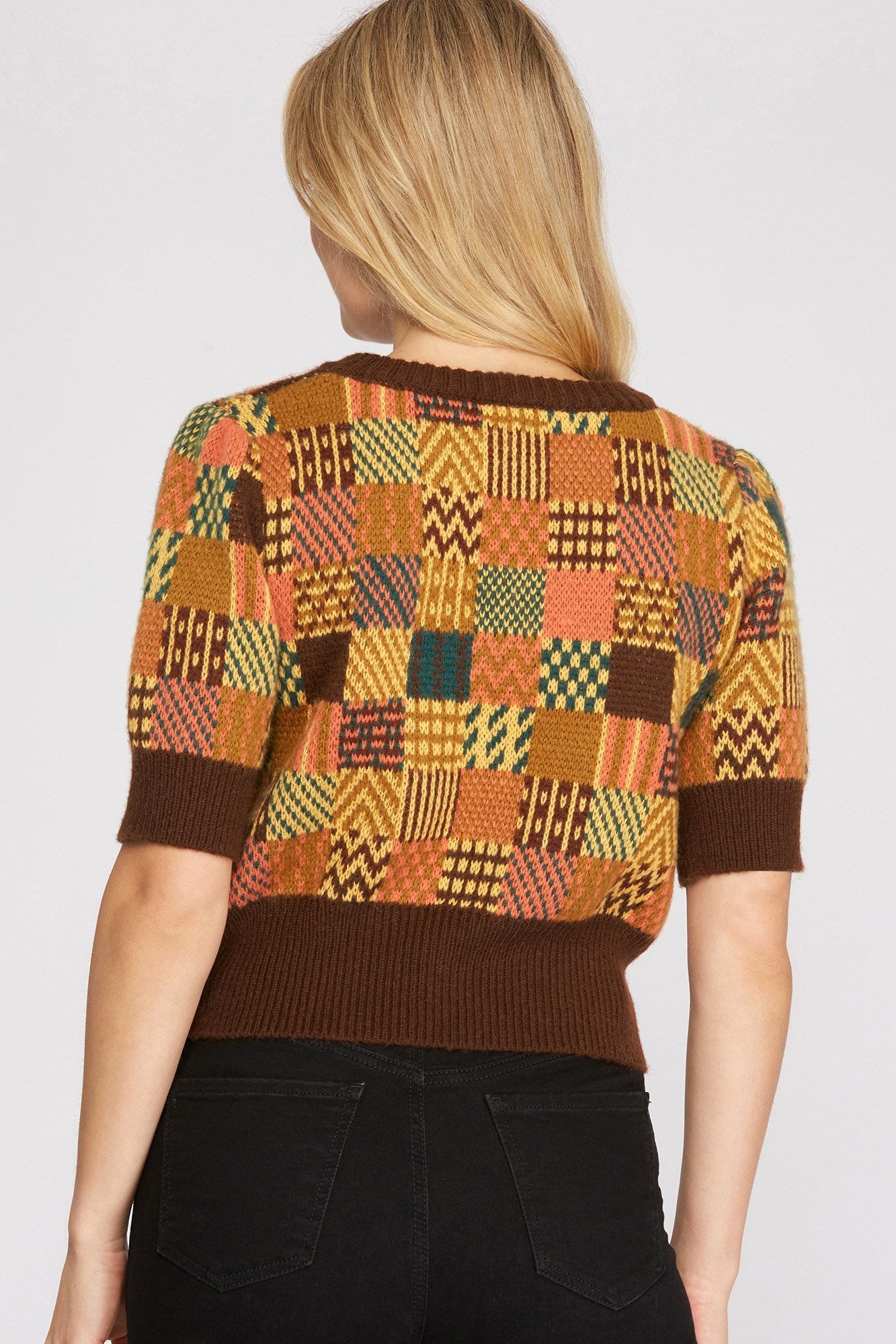 Half Sleeve Plaid Sweater